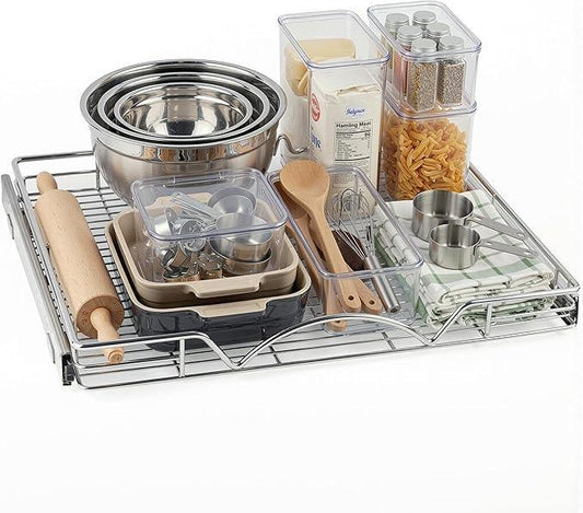 HOLDN’ STORAGE Pull Out Cabinet Organizer, Heavy Duty Caddy w/Lifetime Limited Warranty -26”W x 21”D - Requires At Least 27-1/4” Cabinet Opening, Steel Metal Cabinet Drawers Slide Out, Chrome - ModernBath