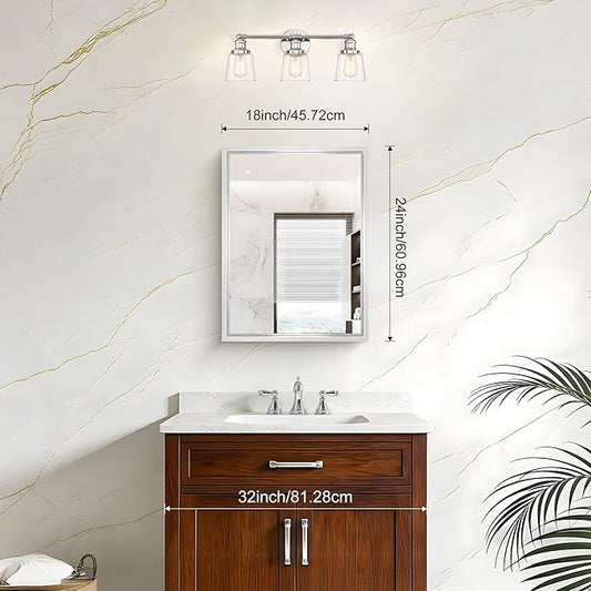 CIVENO 18x24 Silver Bathroom Mirror, Brushed Silver Rectangular Mirror for Wall, 0.6" Thickened Deep Frame Mirrors for Bathroom Sink, Shatterproof Tempered Glass, Antirust, Horizontally or Vertically