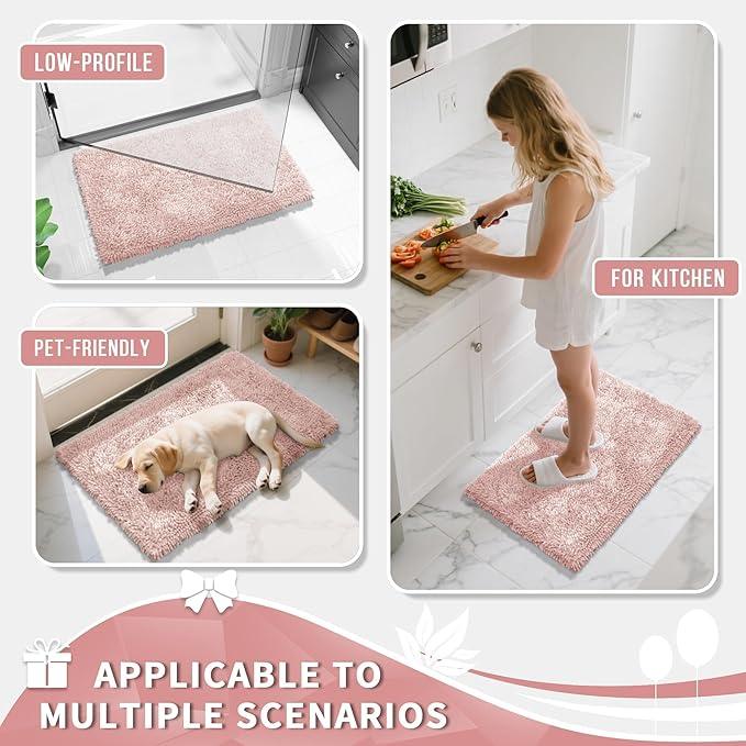 Yimobra Long Bathroom Rug Non Slip 44x24 Inch, Extra Thick Soft Absorbent Chenille Bath Mat, Machine Washable Quick Dry Bath Rugs for Bathroom Floor, Tub and Shower, Home Decor Accessories, Pink - ModernBath