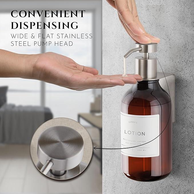 Shampoo & Conditioner Dispenser - Shower Soap Dispenser Wall Mounted - 16.9 Oz Plastic Bottle with Pump & Holder - Shampoo Dispenser - Shower Dispenser Chamber No Drill (1 X Amber/Silver) - ModernBath