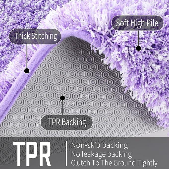 Yimobra Toilet Rugs U Shaped Washable 24x20, Ultra Soft and Water Absorbent Bath Mats, Non Slip Fluffy Shaggy Luxury Microfiber Contour Bath Rugs for Toilet, Dry Quick, Purple and White - ModernBath