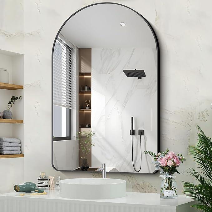 Arched Bathroom Mirror, 32"x48" Black Arched Mirror for Bathroom, Wall Mounted Mirror, Black Vanity Wall Mirror w/Metal Frame for Bedroom, Entryway, Living Room, Hanging or Leaning Against Wall - ModernBath