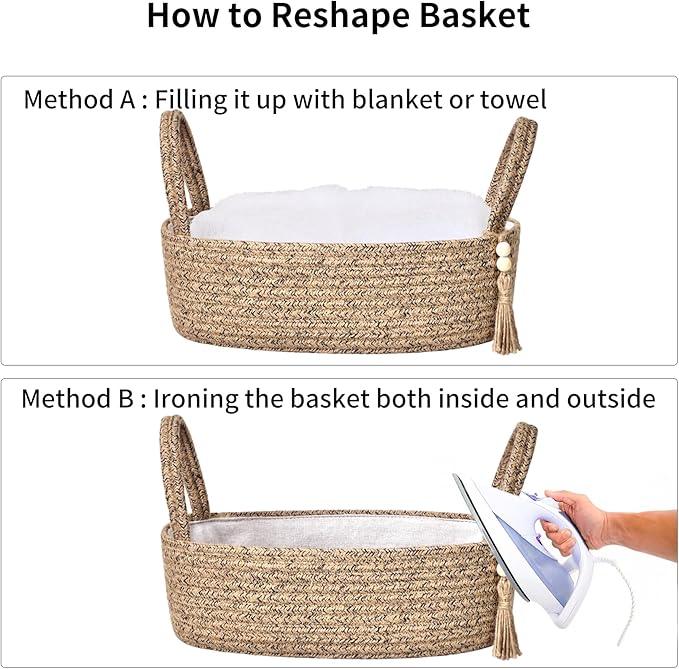 ABenkle Small Storage Basket for Toilet Tank Top - Jute Rope Woven Organizer with Handle, Boho Countertop Bathroom Decor, Toilet Paper Holder, 13x6x4 Inch - ModernBath