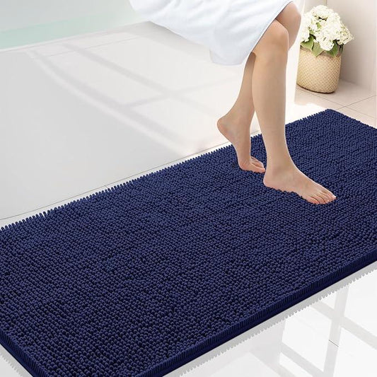 Smiry Luxury Chenille Bathroom Rugs 59x24, Extra Soft and Absorbent Shaggy Bath Mat, Machine Washable, Non-Slip Plush Carpet Runner for Tub, Shower, and Floor, Home Decor Accessories, Navy Blue - ModernBath