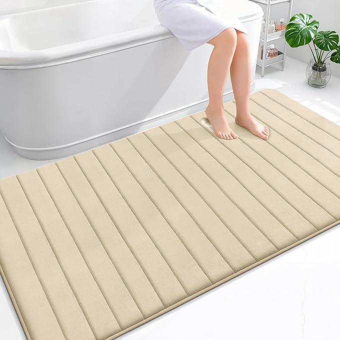 OLANLY Memory Foam Bath Mat 70x46, Super Soft Absorbent Bathroom Rugs, Quick Dry, Machine Washable Shower Floor Rugs, Bathmat Carpet, Bathroom Home Decor Accessories, Beige - ModernBath