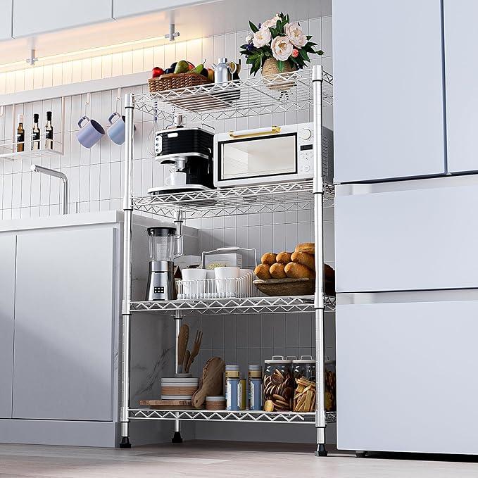 1000 lbs Storage Shelving Steel Heavy Duty 4-Tier Utility Shelving Unit Steel Organizer Wire Rack for Home,Kitchen,Office,Chrome (13.7" D x 29.5" W x 47.2" H) - ModernBath