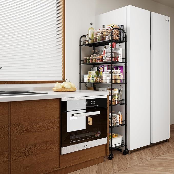 6 Tier Slim Storage Cart with Wheels, Metal Mobile Shelving Unit Organizer Utility Cart for Office Bathroom Kitchen Laundry Room Narrow Places (10inches) - ModernBath