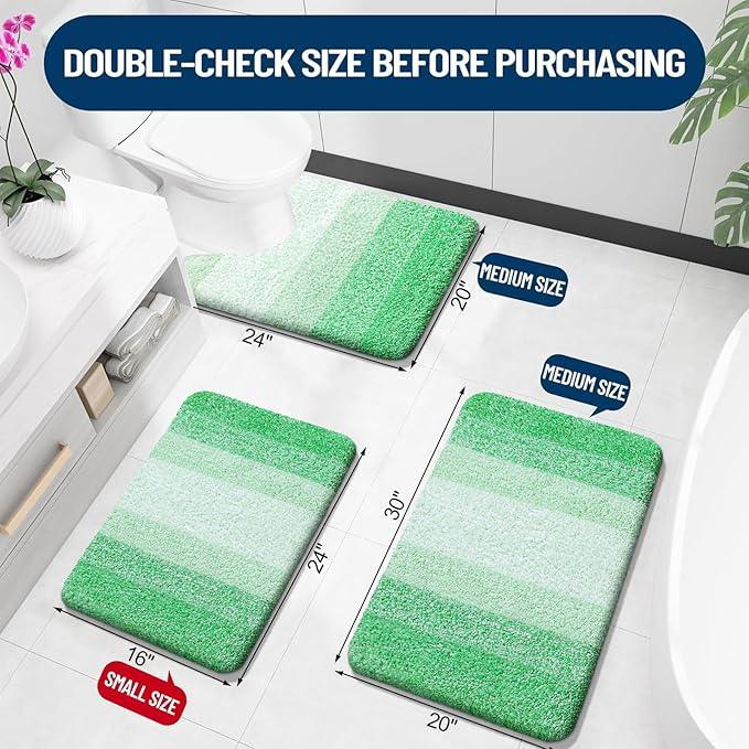 OLANLY Luxury Toilet Rugs U-Shaped 24x20, Extra Soft and Absorbent Microfiber Bathroom Rugs, Non-Slip Plush Shaggy Bath Mat, Machine Wash Dry, Contour Bathroom Mats for Toilet Base, Green - ModernBath