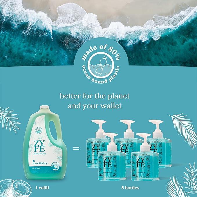 ZYFE Foaming Hand Soap Refills – 64oz Foam Soap Refill Bottle, Natural Moisturizing Handwash with Essential Oils, Biodegradable Liquid Cleanser, Eco Friendly Bottle - ModernBath