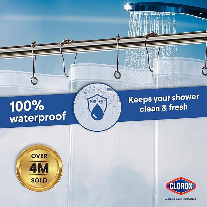CLOROX Shower Curtain Liner, Premium Medium-Weight Durable Waterproof 6g PEVA for Bathroom with Weighted Magnets, Extra Long 72" x 96", Clear 1 Pack - ModernBath