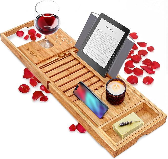 SereneLife Premium Bathtub Tray Caddy, Expandable Bath Tray, Unique House Warming Gifts, Gift for Mom, Women, New Home, Wedding, Anniversary, Bridal Shower, Universal Fit for All Tub - Classic - ModernBath