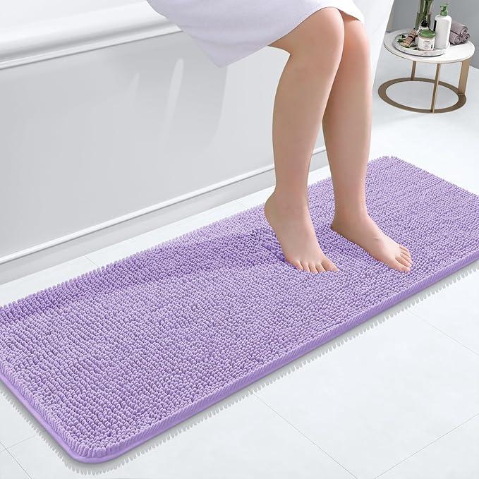 OLANLY Bathroom Rugs 47x17, Extra Soft Absorbent Chenille Bath Rugs, Rubber Backing Quick Dry, Machine Washable Bath Mats for Bathroom Floor, Tub and Shower, Home Decor Accessories, Lavender - ModernBath