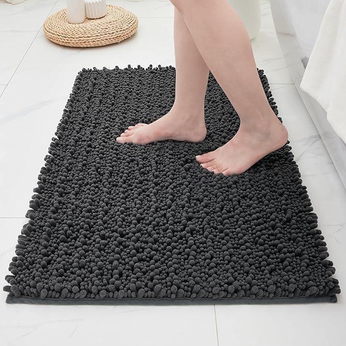 ILANGO Bathroom Rugs Dark Grey 24x17,Extra Soft Absorbent Chenille Bath Rugs,Thick Non-Slip Shaggy Bath Mat,Machine Washable Quick Dry Bath Mats for Bathroom Floor, Tub, Shower Accessories - ModernBath