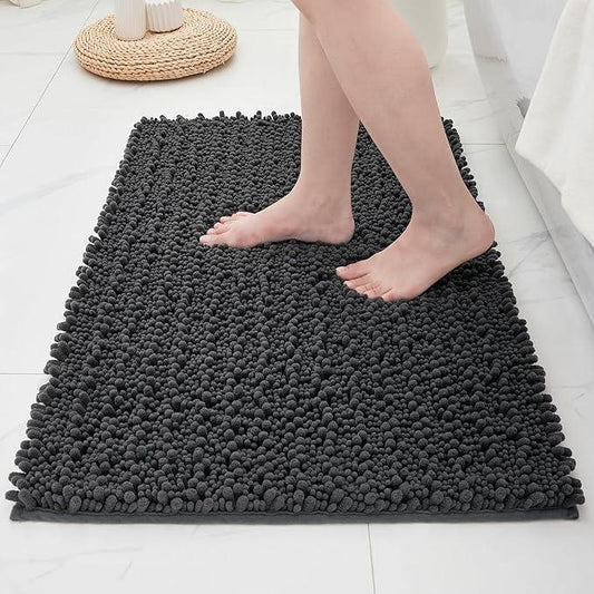 ILANGO Bathroom Rugs Dark Grey 24x17,Extra Soft Absorbent Chenille Bath Rugs,Thick Non-Slip Shaggy Bath Mat,Machine Washable Quick Dry Bath Mats for Bathroom Floor, Tub, Shower Accessories - ModernBath