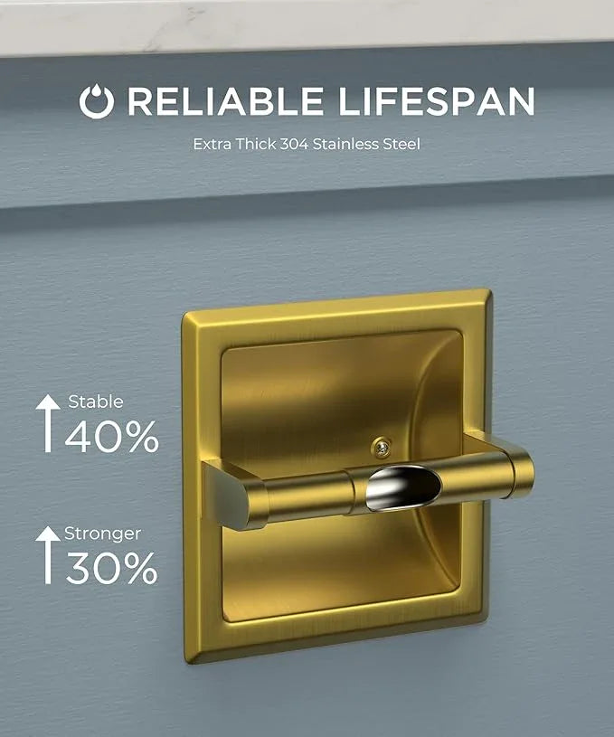 FORIOUS Recessed Toilet Paper Holder, Stainless Steel Durable Tissue Roll Holder Wall Mount for Bathroom Space Saving Design with Mounting Bracket, in Wall Toilet Paper Dispenser Insert, Gold - ModernBath