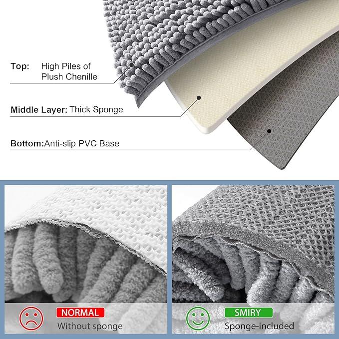 Smiry Luxury Chenille Round 24''x24'', Extra Soft and Absorbent Shaggy Bathroom Mat Rugs, Machine Washable, Non-Slip Plush Carpet for Tub, Shower, and Bath Room, Grey - ModernBath