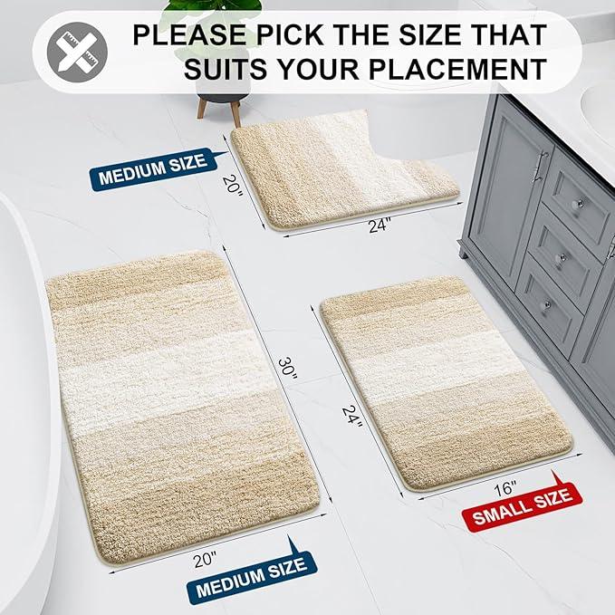 Arotive Microfiber Bathroom Rugs, Shaggy Soft and Absorbent Bath Rug, Non-Slip, Thick Plush Machine Washable Dry Bath Mats for Bathroom, Tub and Shower, 24x16, Light Beige, Rectangular - ModernBath