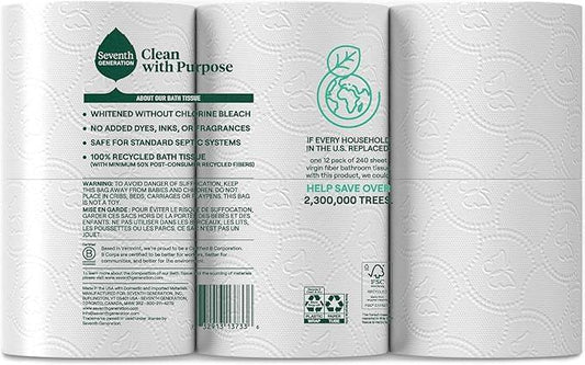 Seventh Generation Toilet Paper Recycled Bath Tissue 4-Pack 100% Recycled Paper 2-ply without Chlorine Bleach 12 Rolls - ModernBath