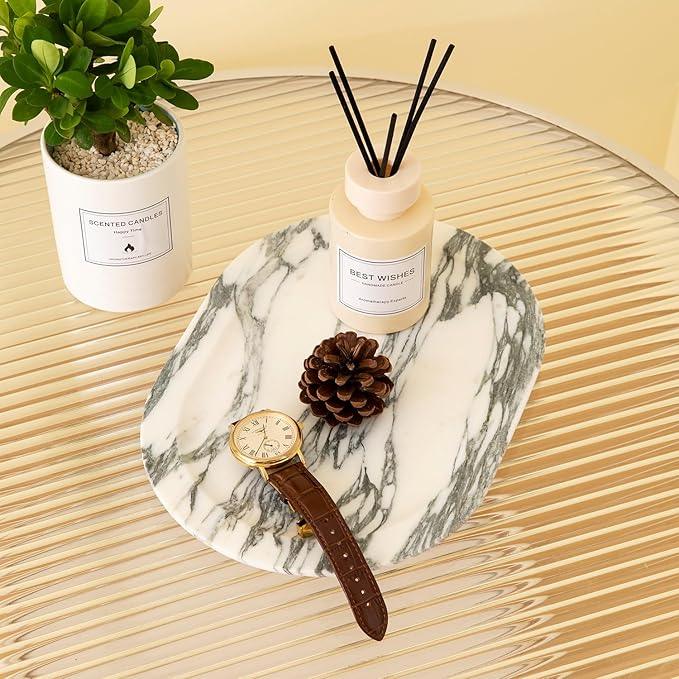 WANJINGYULE Natural Marble Decorative Tray Bathroom Counter Perfume Organizer Vanity Tray for Home Decor, Jewelry Candle, Coffee Table, Soap Holder Dresser Countertop Accessories 8"x11" Arabescato - ModernBath