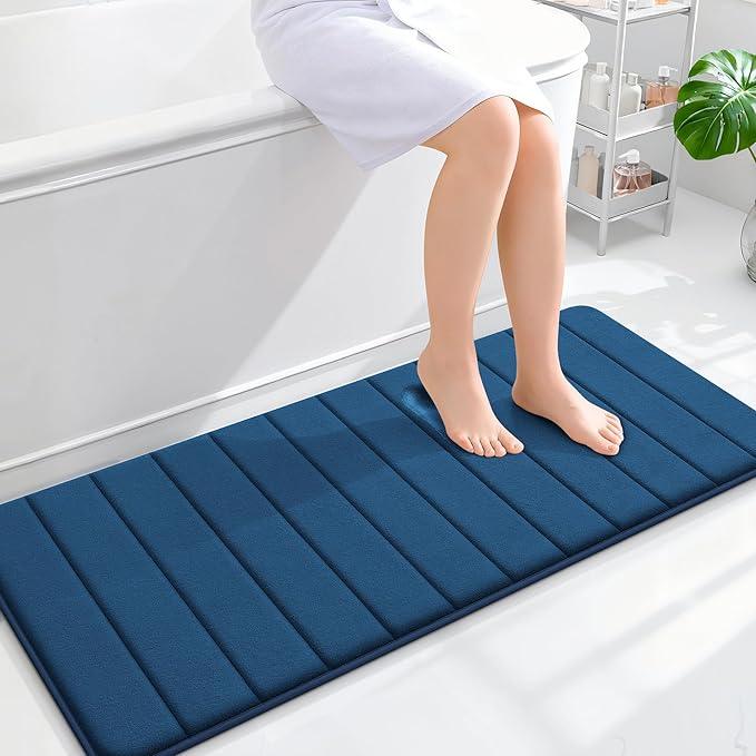 OLANLY Memory Foam Long Bathroom Rugs Runner 47x20, Super Soft Absorbent Bath Mat, Quick Dry, Machine Washable Shower Floor Rugs, Bathmat Carpet, Bathroom Home Decor Accessories, Navy Blue - ModernBath