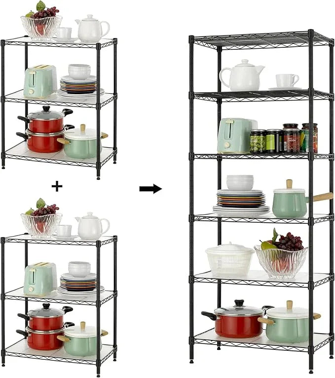 Finnhomy 6-Tier Wire Shelving Unit - Adjustable Steel Wire Rack with 6 Shelves, PE Mat and Stable Leveling Feet, NSF Certified, Black - ModernBath
