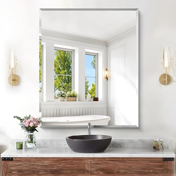 KOCUUY Beveled Mirror, 36x30 Inch Frameless Bathroom Mirror for Over Sink, Upgraded Shatterproof Beveled Unframed Design Mirror for Bathroom, Bedroom, Hang Horizontal/Vertical - ModernBath