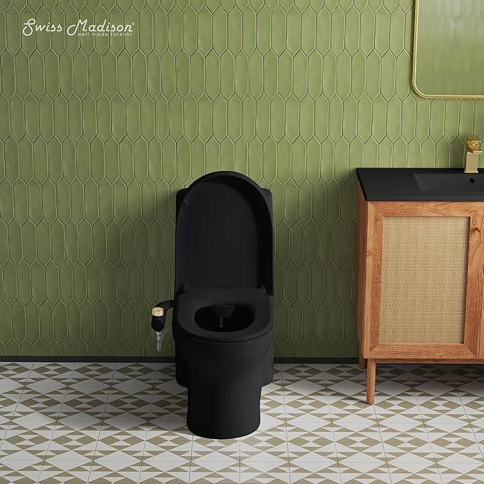 Swiss Madison Aqua Non-Electric Bidet Toilet Attachment in Matte Black with Polished Gold Hardware - ModernBath