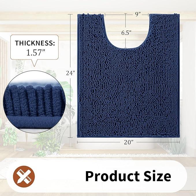 Yimobra Toilet Rugs U Shaped Washable - 24"x20" Non Slip Plush Contour Bath Rugs for Toilet - Super Soft Absorbent Quick Dry Toilet Mats for Bathroom,Navy Blue - ModernBath