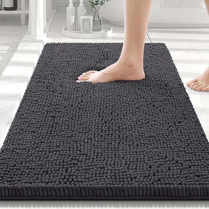 Smiry Luxury Chenille Bathroom Rugs 30x20, Extra Soft and Absorbent Shaggy Bath Mat, Machine Washable, Non-Slip Plush Carpet Runner for Tub, Shower, and Floor, Home Decor Accessories, Charcoal Grey - ModernBath