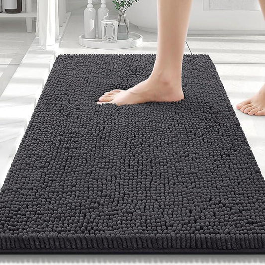 Smiry Luxury Chenille Bathroom Rugs 30x20, Extra Soft and Absorbent Shaggy Bath Mat, Machine Washable, Non-Slip Plush Carpet Runner for Tub, Shower, and Floor, Home Decor Accessories, Charcoal Grey - ModernBath