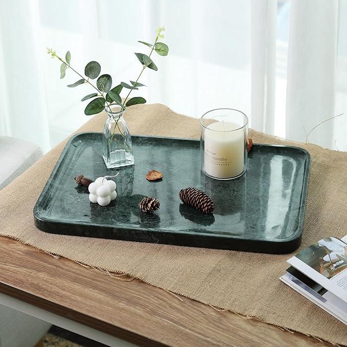 Marble Vanity Tray, 18in Stone for Bathroom Countertop, 17 3/4'' Oversized Dresser Decorative Organizer, Luxury Kitchen Serving Plate, Kitchen Sink Storage Tray, Perfume, Jewelry Holder(Green) - ModernBath