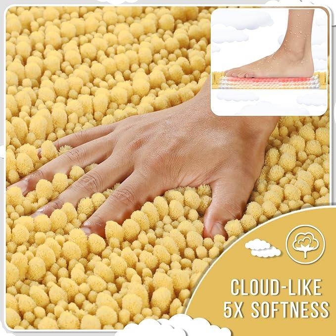 Yimobra Bathroom Rugs Non Slip Washable - Ultra Soft Absorbent Chenille Bath Mat, Quick Dry Shaggy Floor Carpet for Tub Shower, Yellow Home Decor Accessories, 24x17 Inch - ModernBath