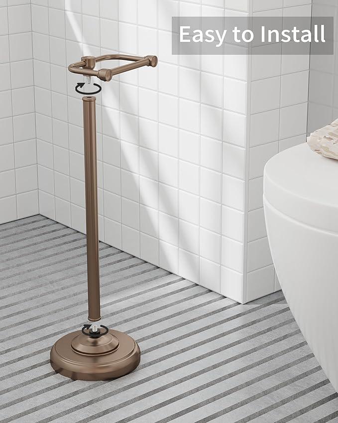 Toilet Paper Holder Stand, Bronze Toilet Paper Holder Free Standing, Post Pivoting Design & Stable Weighted Base SUS304 Stainless Steel for Bathroom (Mega Roll) - ModernBath