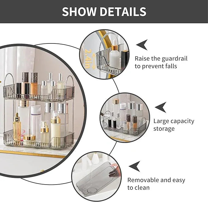 YCIA&DONE Bathroom Organizer Countertop, Makeup Storage, Skincare Cosmetic Tray Shelf, Perfume Holder Rack for Vanity Counter, Large Capacity, Easy to Install, Clean, 2 Tiers, Smoky Gray - ModernBath