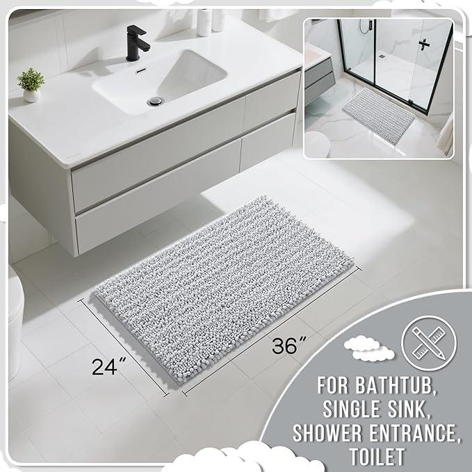 Yimobra Large Bathroom Rugs Non Slip Washable 36x24 Inch - Ultra Soft Absorbent Chenille Bath Mat, Quick Dry Shaggy Floor Carpet for Tub Shower, Silver Home Decor Accessories - ModernBath