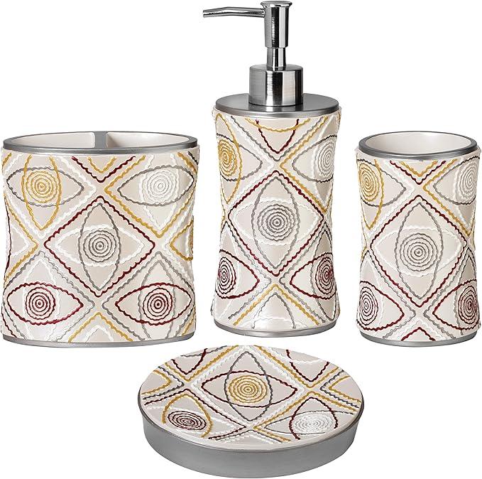 Zahari Home 4pc Sedona Stylish Bathroom Accessories Set Shower Soap Dispenser, Tumbler, Tooth Brush Holder and Toothpaste Holder, Soap Dish Classic Contemporary Decor Unique Design Modern Bath Set - ModernBath