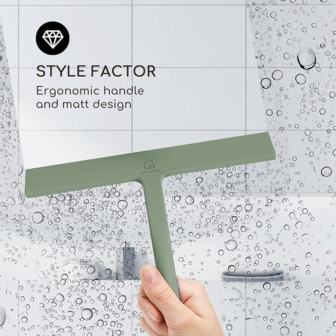 GÜTEWERK Shower Squeegee for Glass Doors, Silicone Window Squeegee, Bathroom and Glass Cleaning - Green - 9 Inch - ModernBath