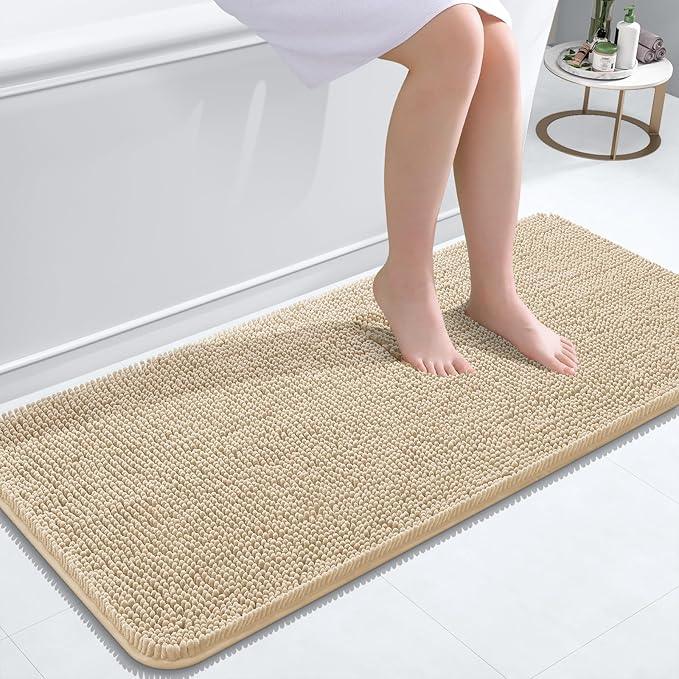 OLANLY Bathroom Rugs 47x20, Extra Soft Absorbent Chenille Bath Rugs, Rubber Backing Quick Dry, Machine Washable Bath Mats for Bathroom Floor, Tub and Shower, Home Decor Accessories, Beige - ModernBath