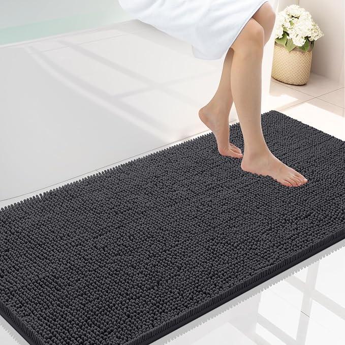 Smiry Luxury Chenille Bathroom Rugs 40x24, Extra Soft and Absorbent Shaggy Bath Mat, Machine Washable, Non-Slip Plush Carpet Runner for Tub, Shower, and Floor, Home Decor Accessories, Charcoal Grey - ModernBath