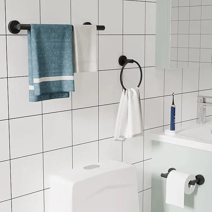 3pc Bathroom Hardware Set with Matte Black Toilet Paper Holder, Towel Ring, Towel Bar SUS304 Stainless Steel Toilet Paper Roll Holder Wall Mount, Bathroom Towel Holder, Towel Rack Set - ModernBath