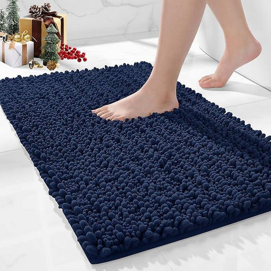 Ruggnovea Chenille Bathroom Rugs Non Slip Washable 32x20, Extra Thick Soft Absorbent Chenille Bath Mat, Non-Slip Barrier Backing, Quick Dry Machine Washable Bath Mats Tub, Shower,Floor/Sink,Navy Blue - ModernBath