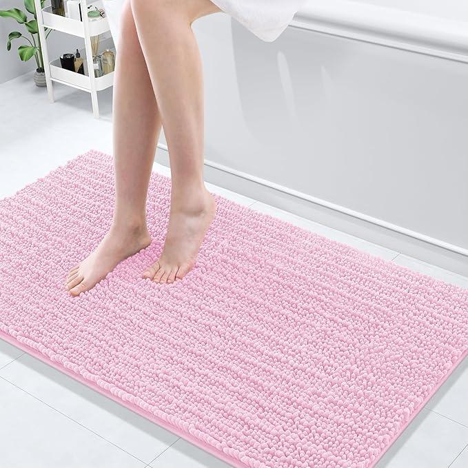 Arotive Luxury Chenille Bathroom Rug Mat, Extra Soft Thick Absorbent Shaggy Bath Rugs, Non-Slip Machine Wash Dry, Plush Bath Mats for Bathroom, Shower and Tub, 54x24, Pink - ModernBath