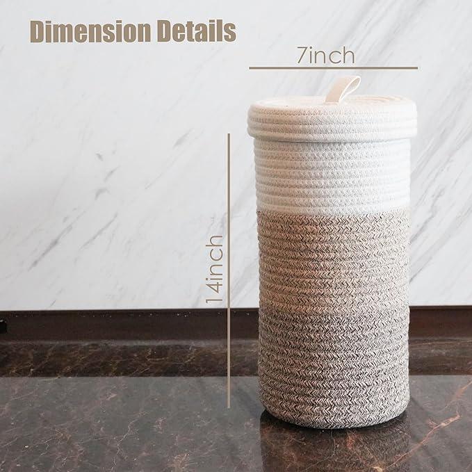 Toilet Paper Holder Handmade – Woven Toilet Paper Stand & Storage Basket with Lid, Freestanding Organizer for Bathroom, Cotton Fits 3 Rolls Gradient Brown - ModernBath