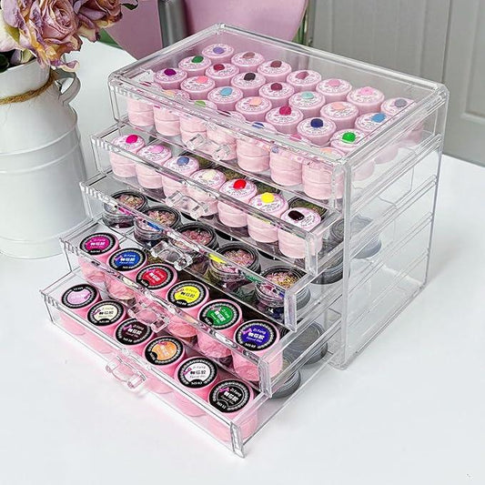 Guolich 5 Tier Nail Art Decoration Storage Box，Acrylic Make Up&Jewelry Organizer with Drawers, Cosmetic Storage for Dresser Countertop and Bathroom，Transparent Acrylic Nail Art Jewelry Accessories - ModernBath
