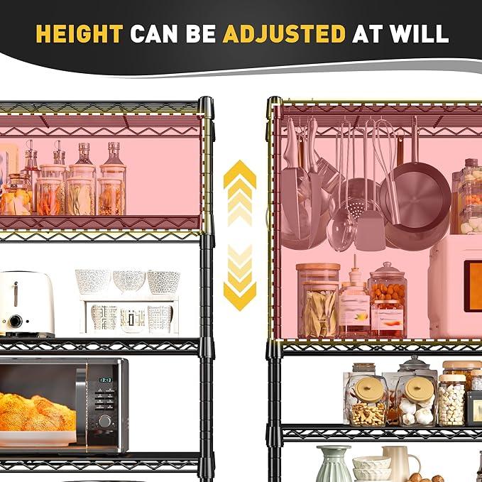 REIBII 6-Tier Storage Shelves Metal Shelving for Storage Load 1000 LBS,Wire Shelves Heavy Duty Shelving Unit Adjustable Pantry Shelf Bathroom Kitchen Garage 24" W x 14" D x 71" H, Black - ModernBath