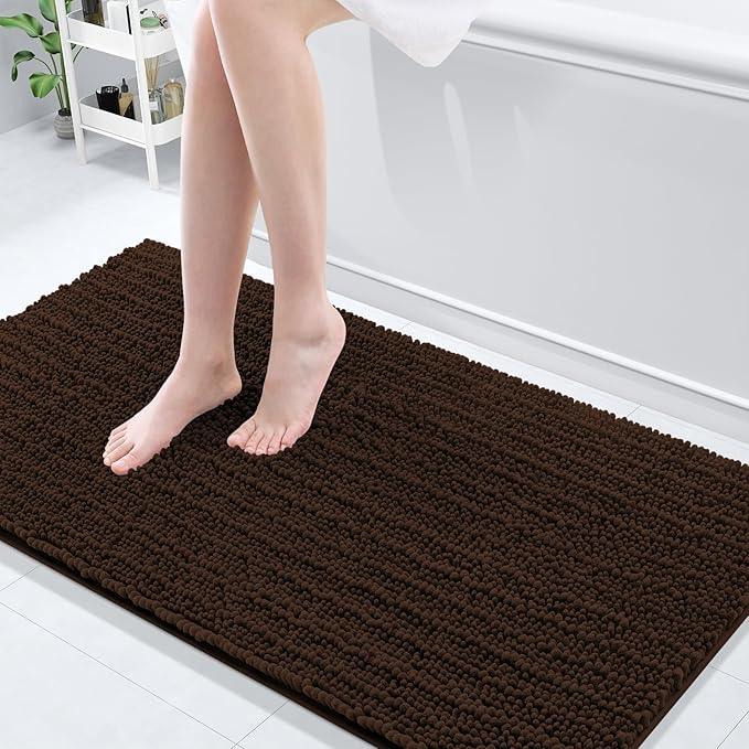 Arotive Luxury Chenille Bathroom Rug Mat, Extra Soft Thick Absorbent Shaggy Bath Rugs, Non-Slip Machine Wash Dry, Plush Bath Mats for Bathroom, Shower and Tub, 60x24, Brown - ModernBath