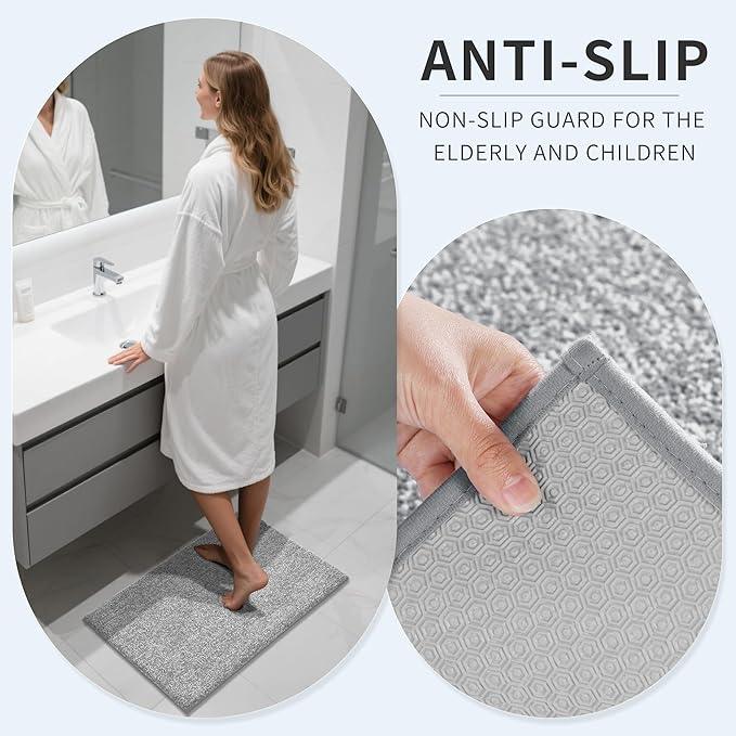 Yimobra Bathroom Runner Rug Non Slip Washable, Soft Absorbent Microfiber Long Bath Mat, Dual-Tone Decor Rug with Rubber Backing for Floor,Tub and Hallway,60x24,Home Essentials,Grey and White - ModernBath