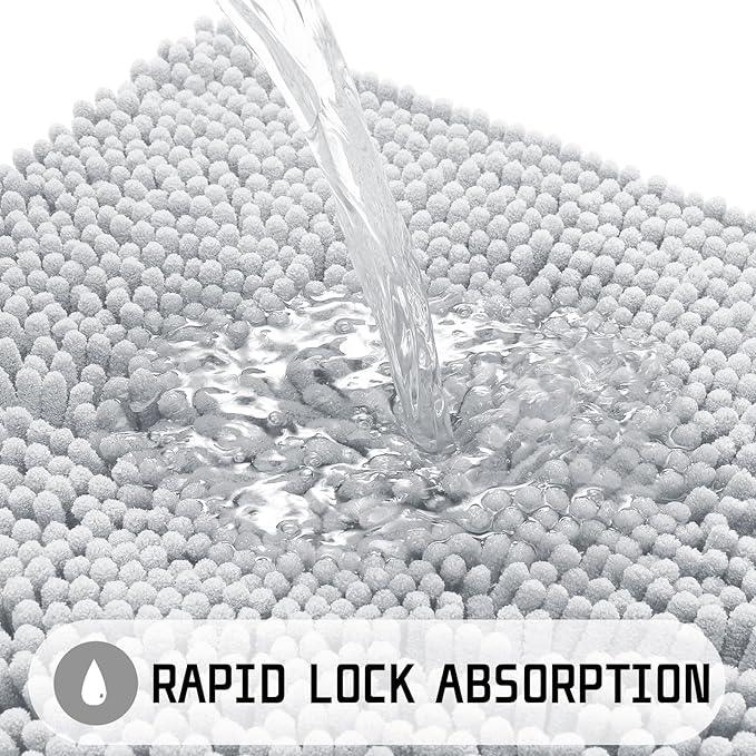 Yimobra Washable Bathroom Rugs, Super Soft & Absorbent Chenille Bath Mat for Floor & Carpet, Quick Dry Non Slip Bath Mat for Tub Shower, 32"x20",Silver - ModernBath