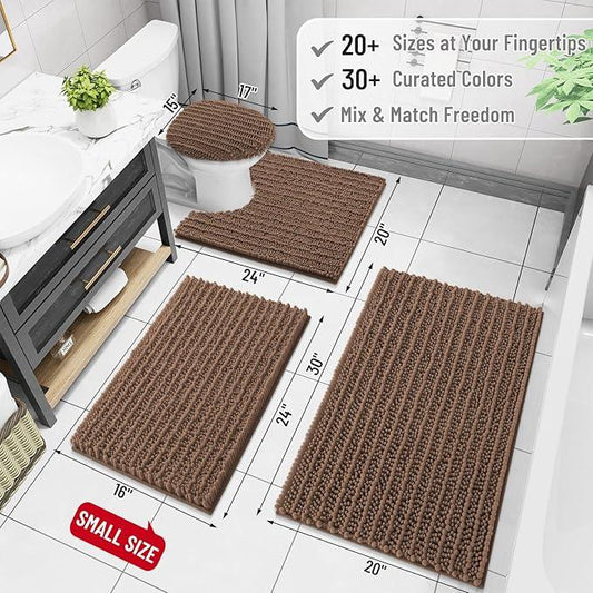 Arotive Luxury Chenille Bathroom Rug Mat, Extra Soft Thick Absorbent Shaggy Bath Rugs, Non-Slip Machine Wash Dry, Plush Bath Mats for Bathroom, Shower and Tub, 47x24, Mocha - ModernBath