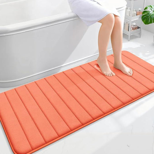OLANLY Memory Foam Long Bathroom Rugs Runner 59x24, Super Soft Absorbent Bath Mat, Quick Dry, Machine Washable Shower Floor Rugs, Bathmat Carpet, Bathroom Home Decor Accessories, Coral - ModernBath